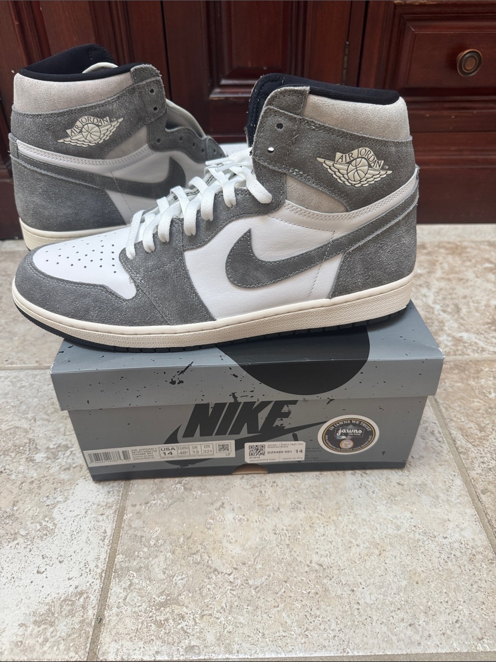 Jordan Air Jordan 1 High White and Gray Suede Men's Sneakers